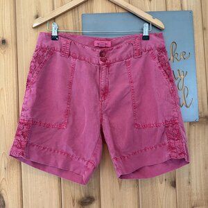 Sundance Size 8 Linen Cotton Blend Lace Embellished Shorts in Pink